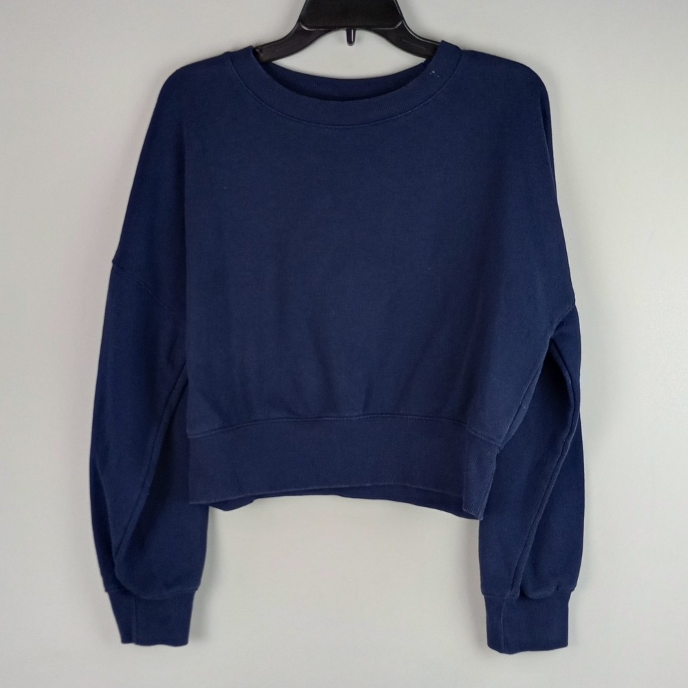Wild Fable Womens L Navy Blue Cropped Fleece Long Sleeve Pullover Sweatshirt